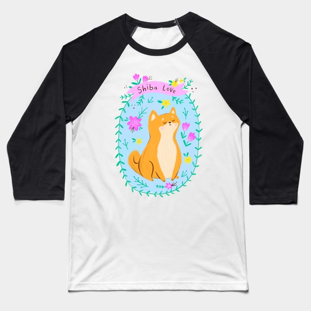 Shiba Love Baseball T-Shirt by esturgeo